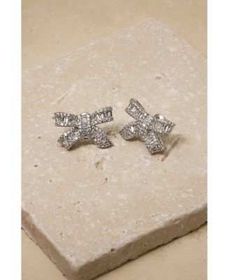 Untamed Petals Alicia Crystal Bow Studs - Silver