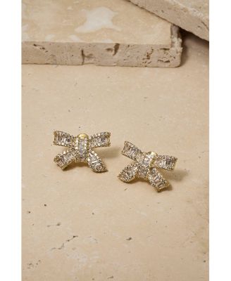 Untamed Petals Alicia Crystal Bow Studs - Gold