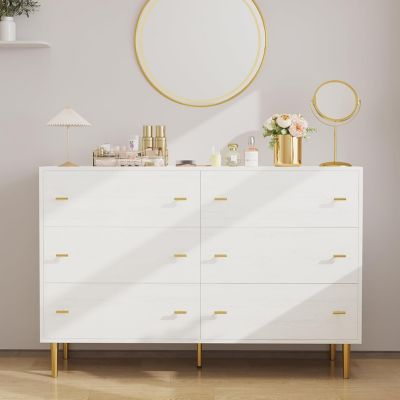 47.2" Wide 6-Drawer Dresser, Vintage Design with Bar Handles for Bedroom