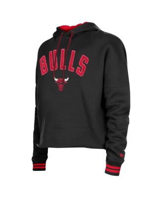 Women's Black Chicago Bulls Boxy Raw Edge Pullover Hoodie