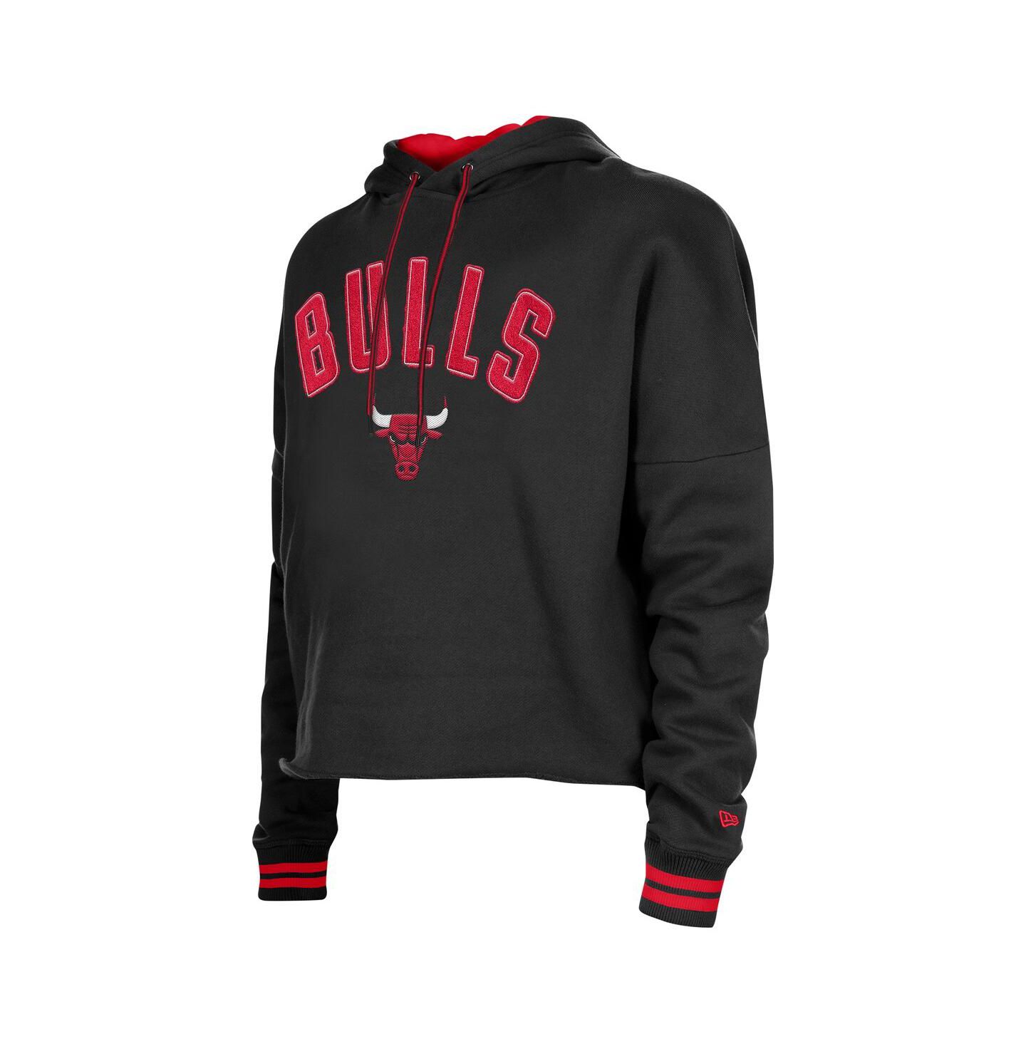 Женское худи New Era Black Chicago Bulls Boxy Raw Edge Pullover — фото 2