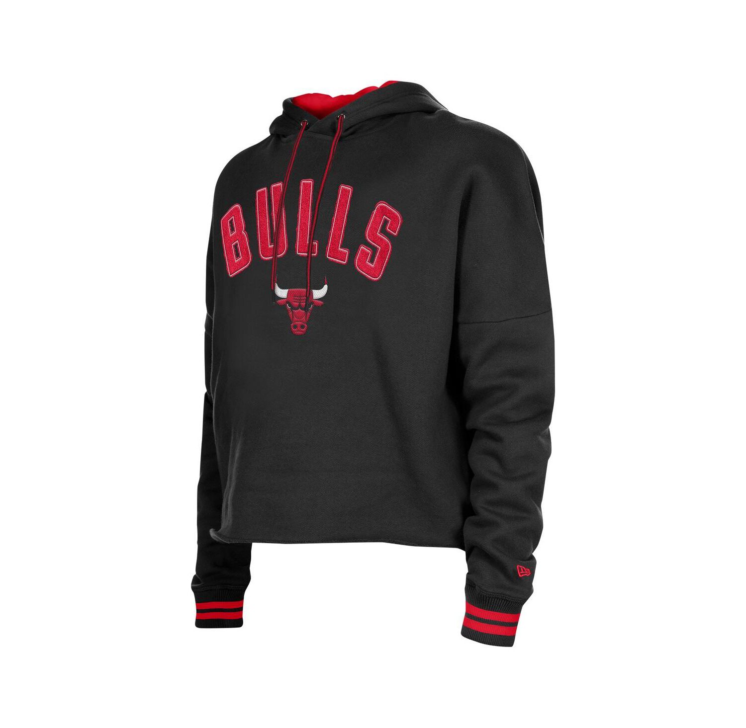 Women's Black Chicago Bulls Boxy Raw Edge Pullover Hoodie