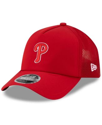 Men's Red Philadelphia Phillies 2026 Batting Practice Apex 9FORTY Adjustable Trucker Hat