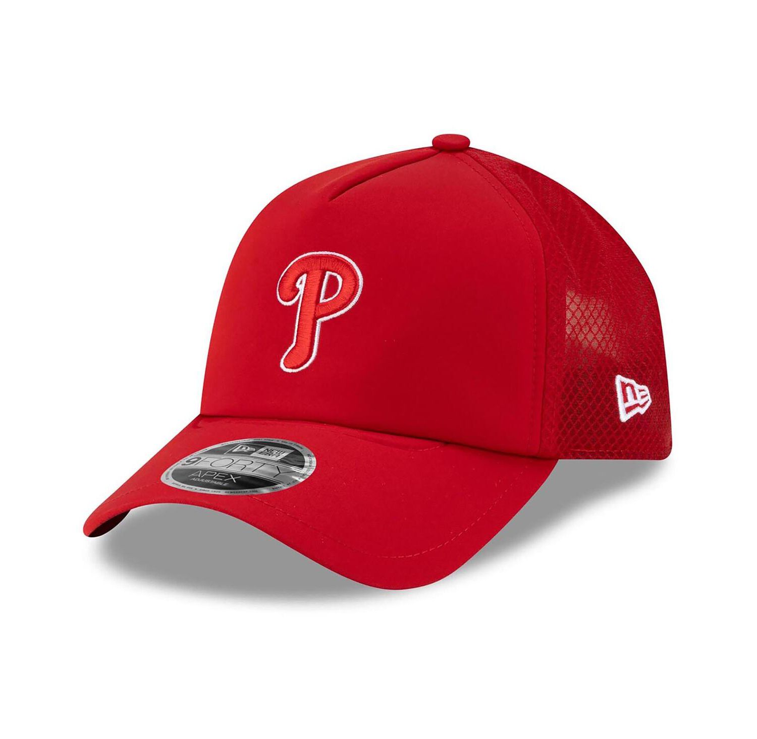 Men's Red Philadelphia Phillies 2026 Batting Practice Apex 9FORTY Adjustable Trucker Hat