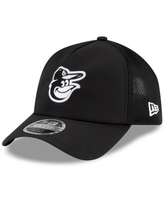 Men's Black Baltimore Orioles 2026 Batting Practice Apex 9FORTY Adjustable Trucker Hat