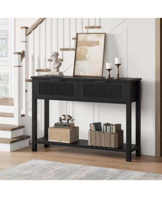 43" Farmhouse Wooden Entryway Console Table with 2 Drawers and 2-Tier Storage, for Living Room and Foyer