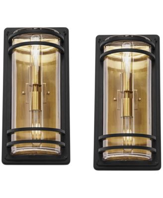 Habitat Modern Wall Light Sconces Set of 2 Brass Hardwire 7 1/2" Fixture Clear Glass for Living Room Hallway