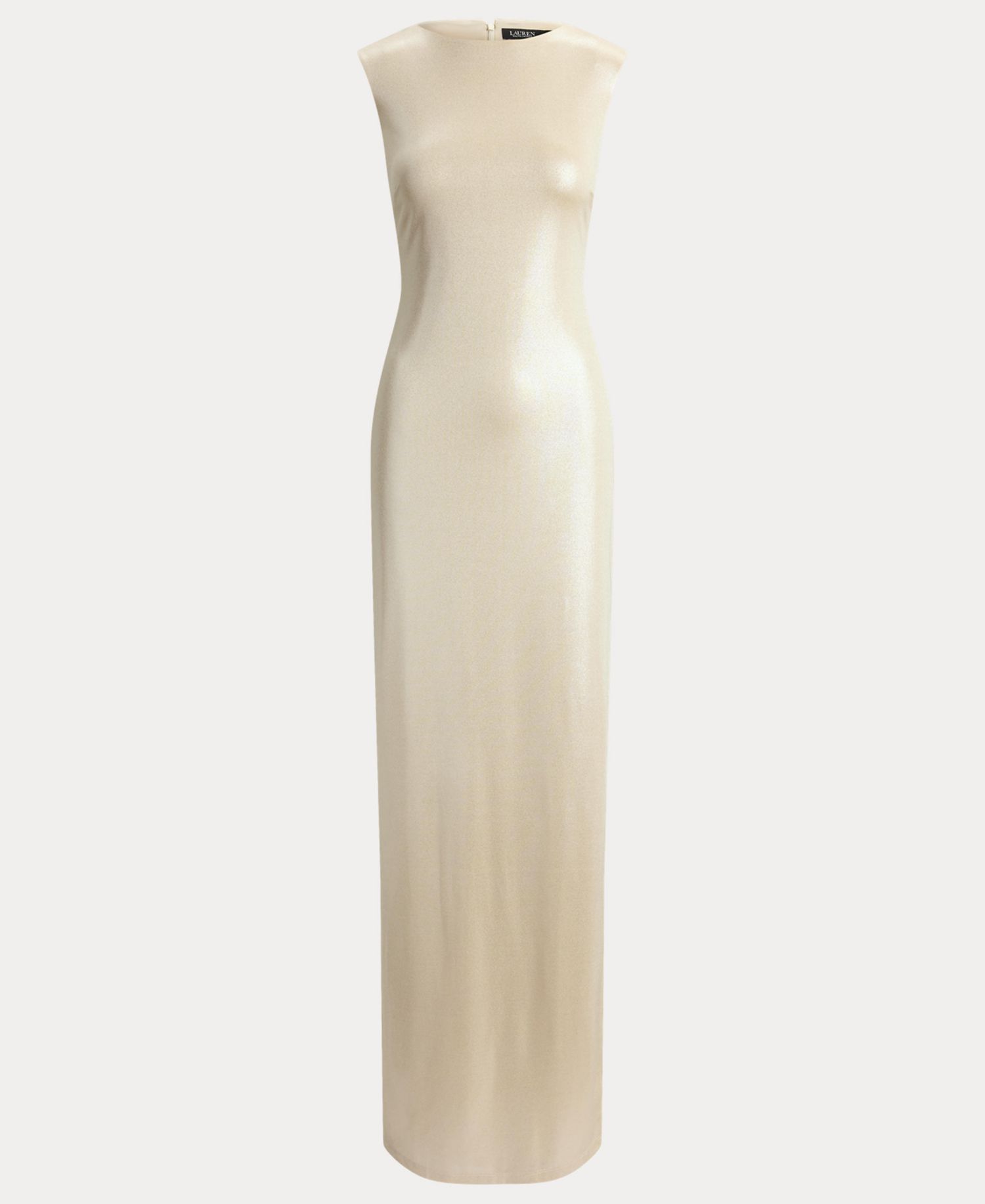 Metallic Jersey Boatneck Gown