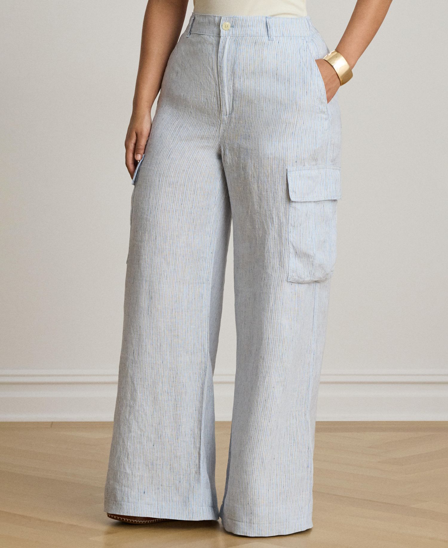 Women's High-Rise Pinstripe Wide-Leg Cargo Pants
