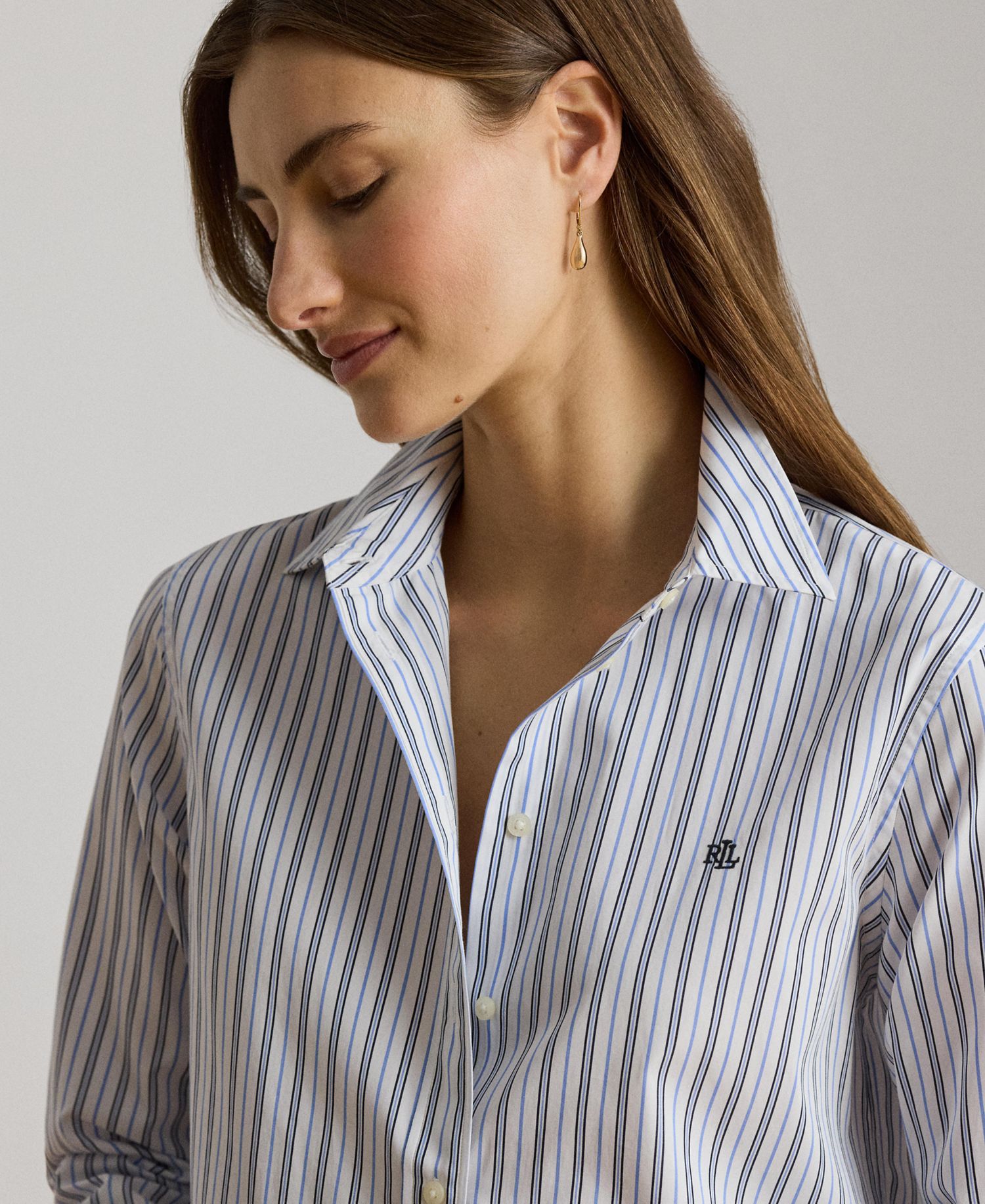 Women's Point Collar Striped Broadcloth Shirt