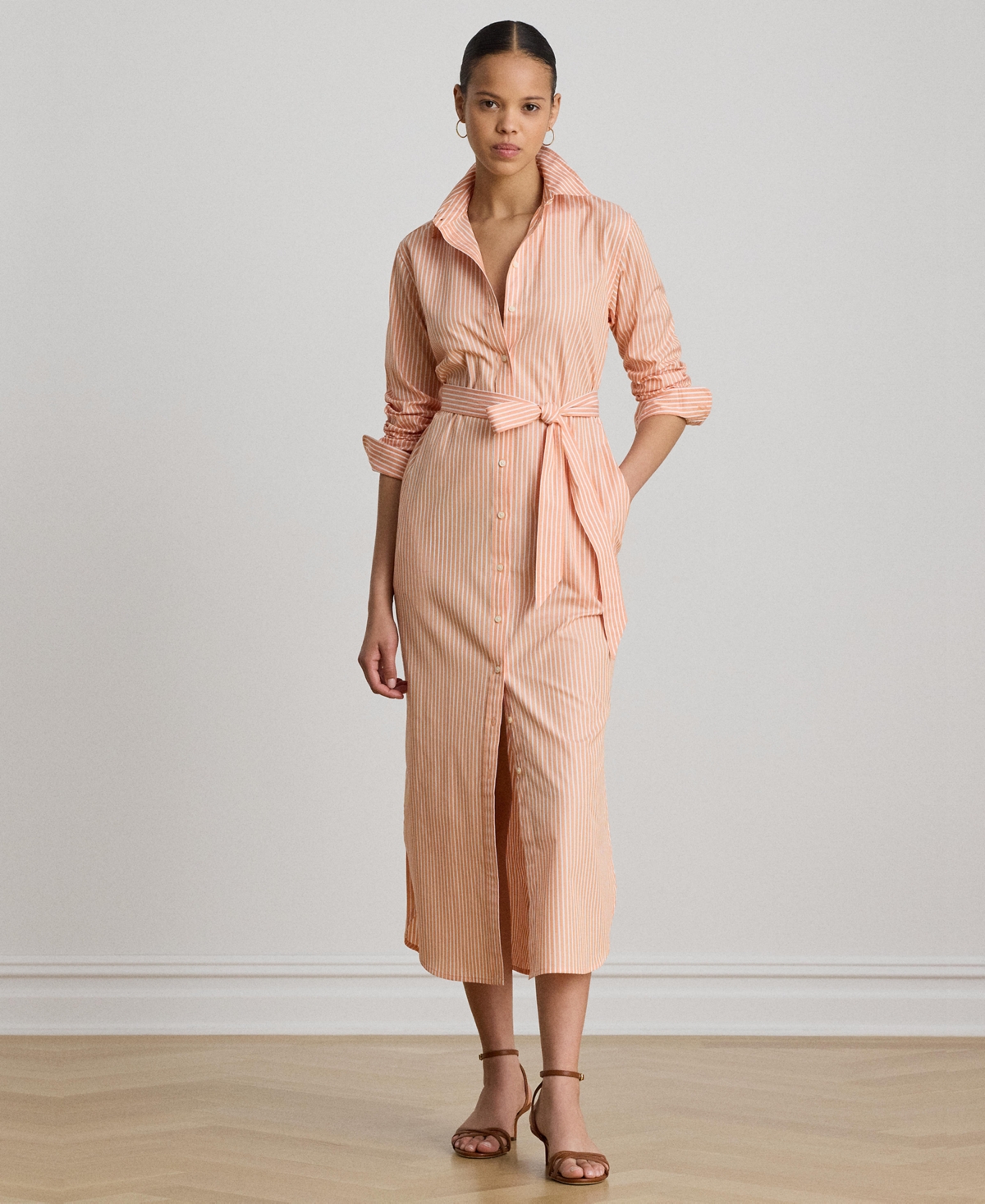 Lauren Ralph Women's Point Collar Striped End-On-End Shirt Dress