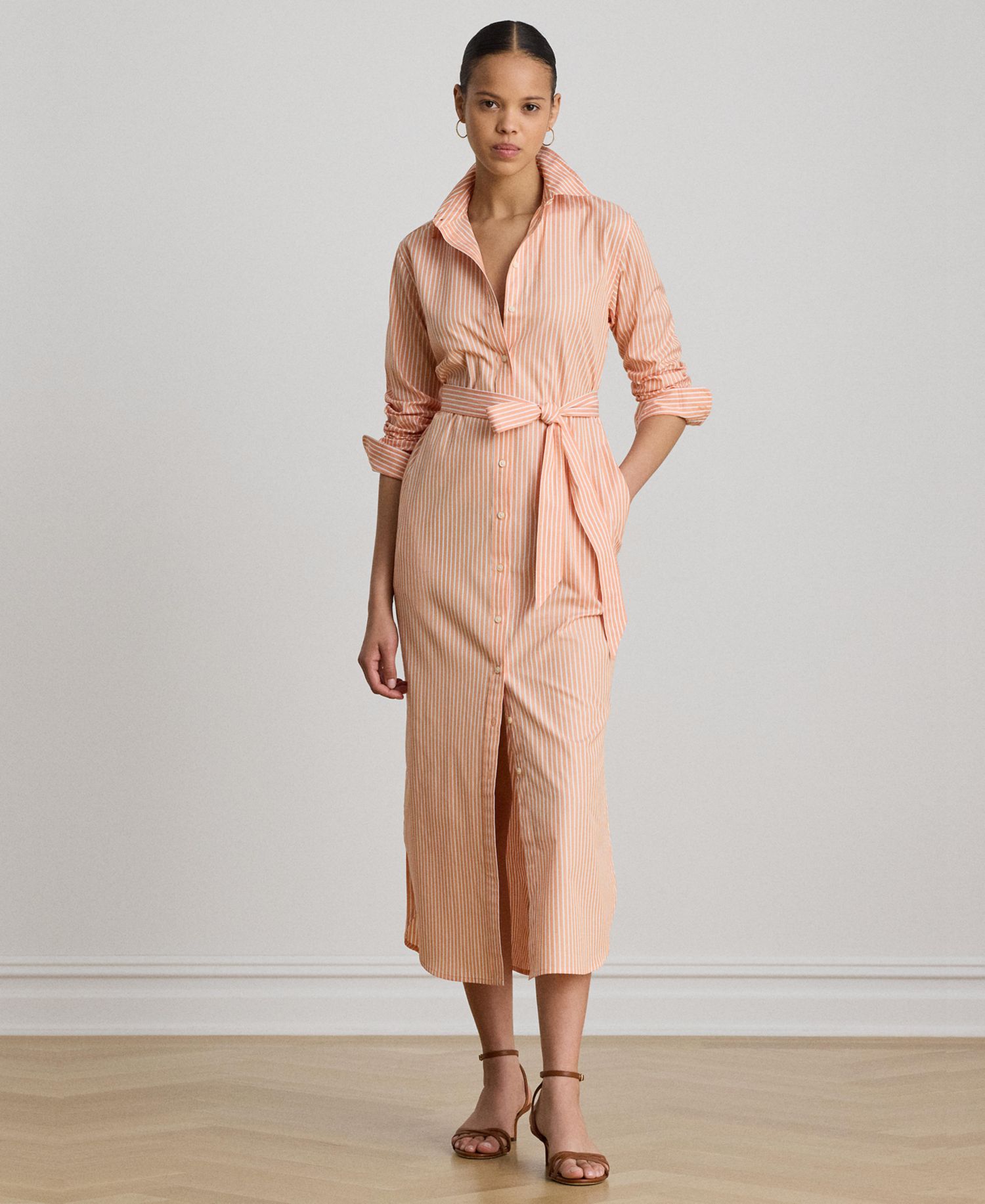 Women's Point Collar Striped End-On-End Shirt-Dress