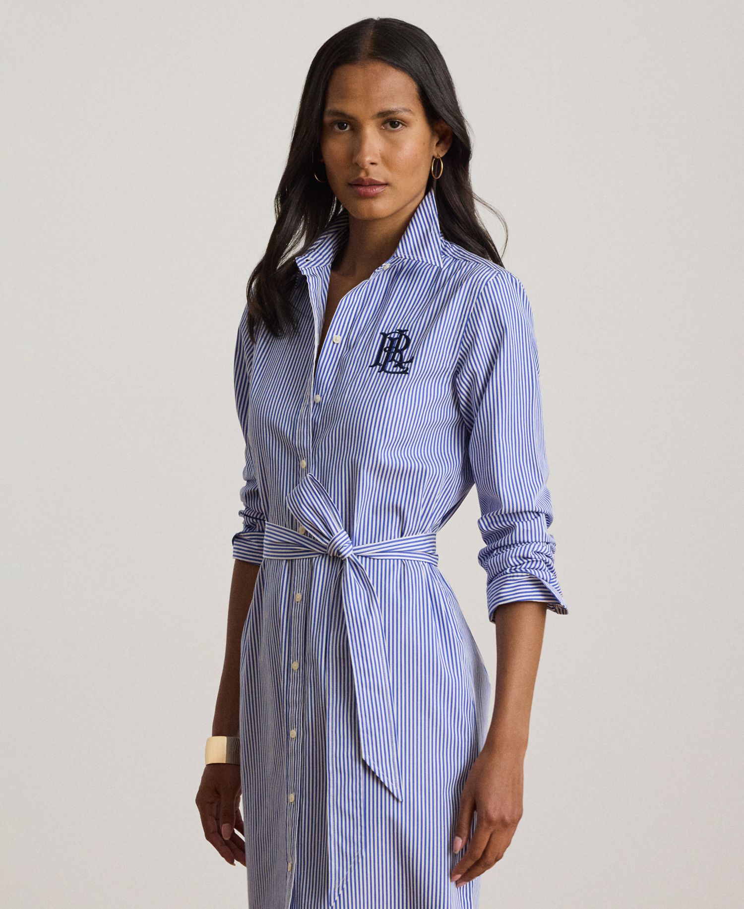 Women's Point Collar Striped Broadcloth Shirt-Dress