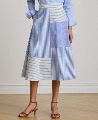 Women's Patchwork Striped Broadcloth Midi A-Line Skirt