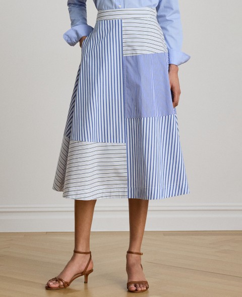 Женские юбки Lauren Ralph Lauren Women's Patchwork Striped Broadcloth Midi A-Line Skirt