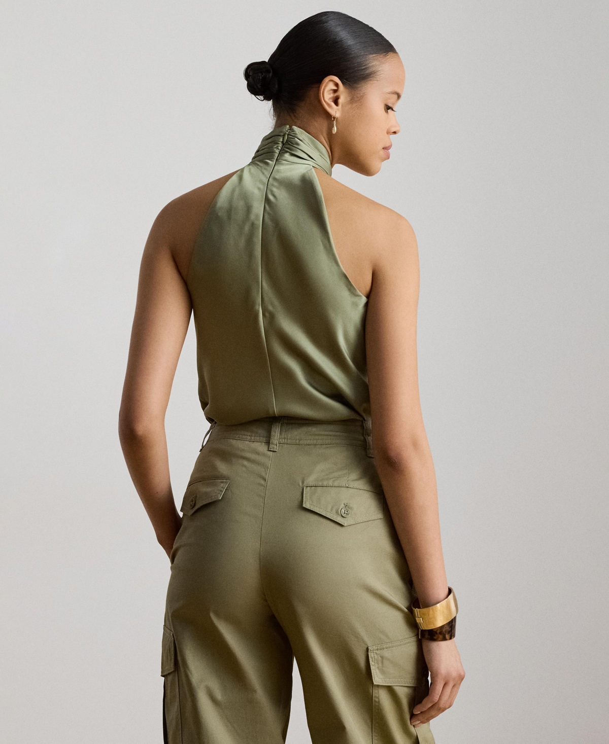 Lauren Ralph Women's Twist-Front Charmeuse Halter Neck Blouse