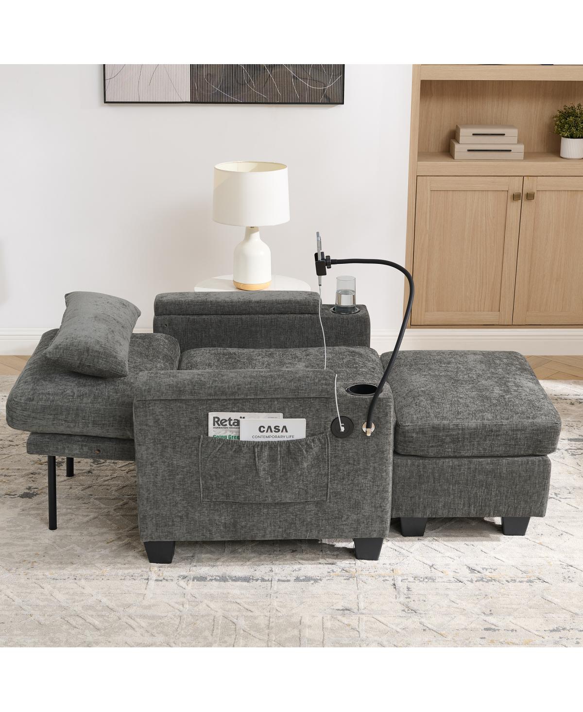 Streamdale Furniture Recliner Sofa with Usb Stand Storage Ottoman