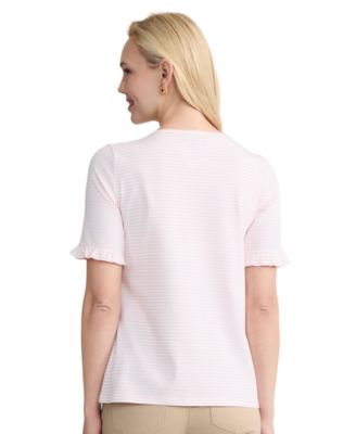 Women's Ruffle Elbow-Sleeve Crewneck Top