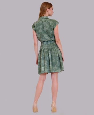 Women's Printed Collared Neck Shirt-Dress