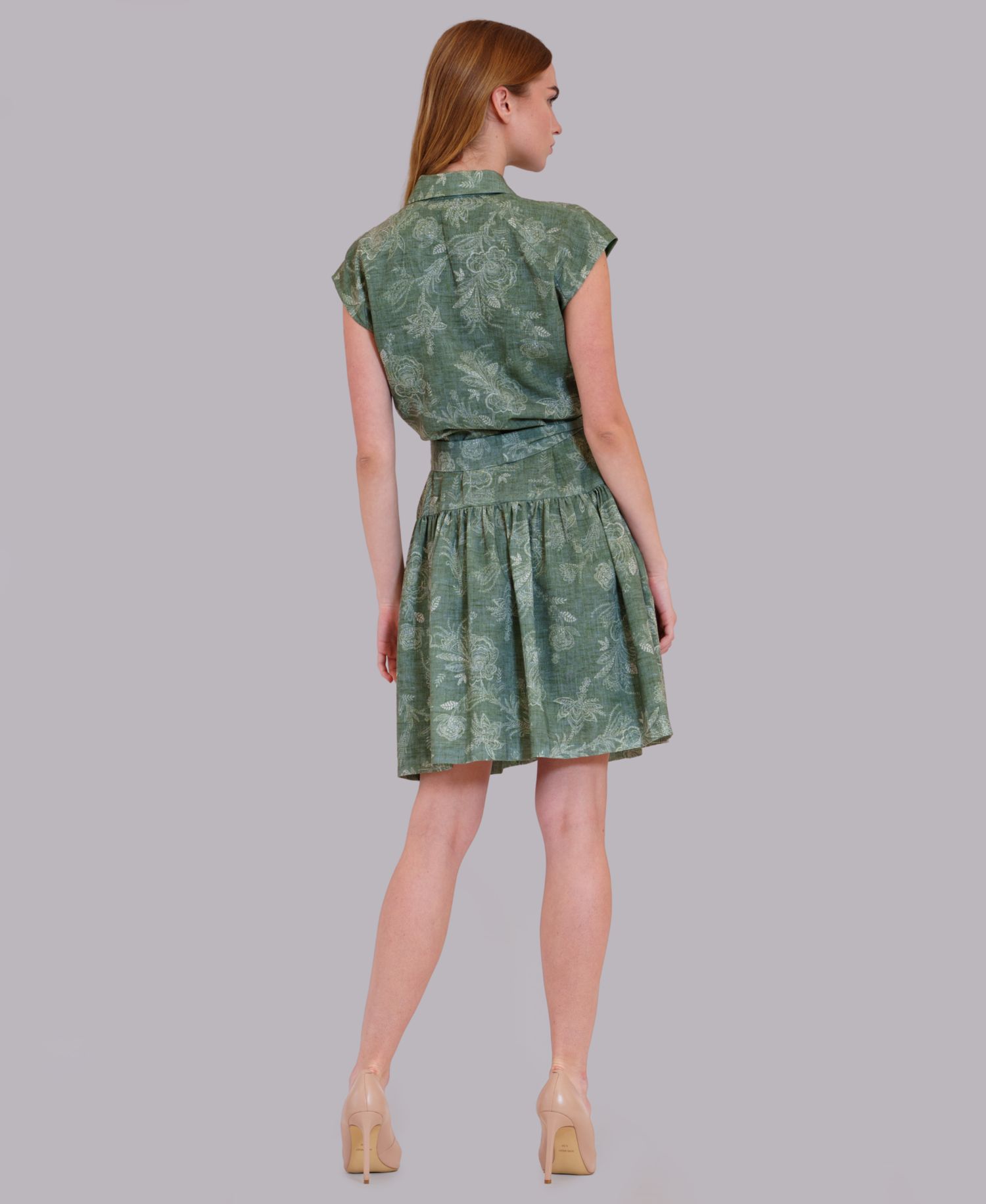 Women's Printed Collared Neck Shirt-Dress