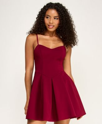 Juniors' Sweetheart Neck Spaghetti Strap Mini Dress