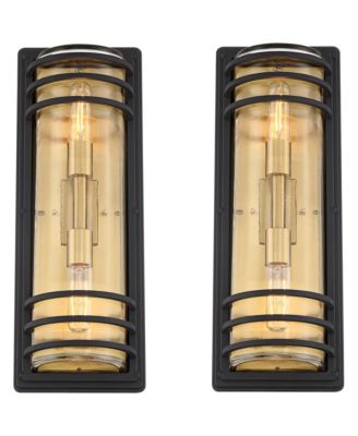 Habitat High Modern Outdoor Wall Light Fixture Mount Porch House Set of 2 2-Light and Brass Finish