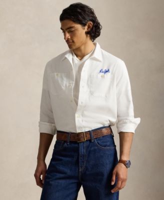 Men's Embroidered Herringbone Overshirt