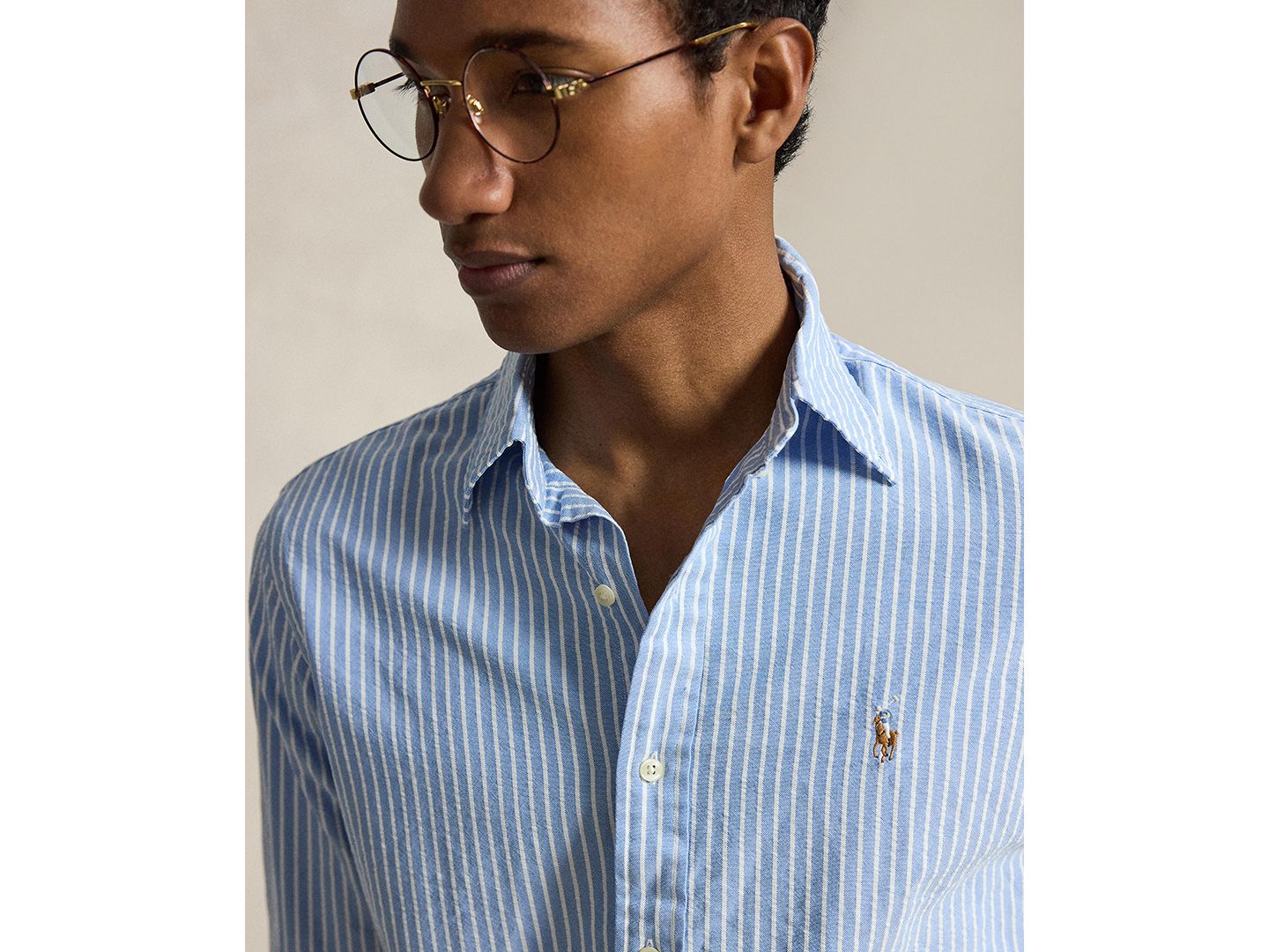 Мужская рубашка Polo Ralph Lauren The Iconic Mesh, цвет: Синий белый — фото 3