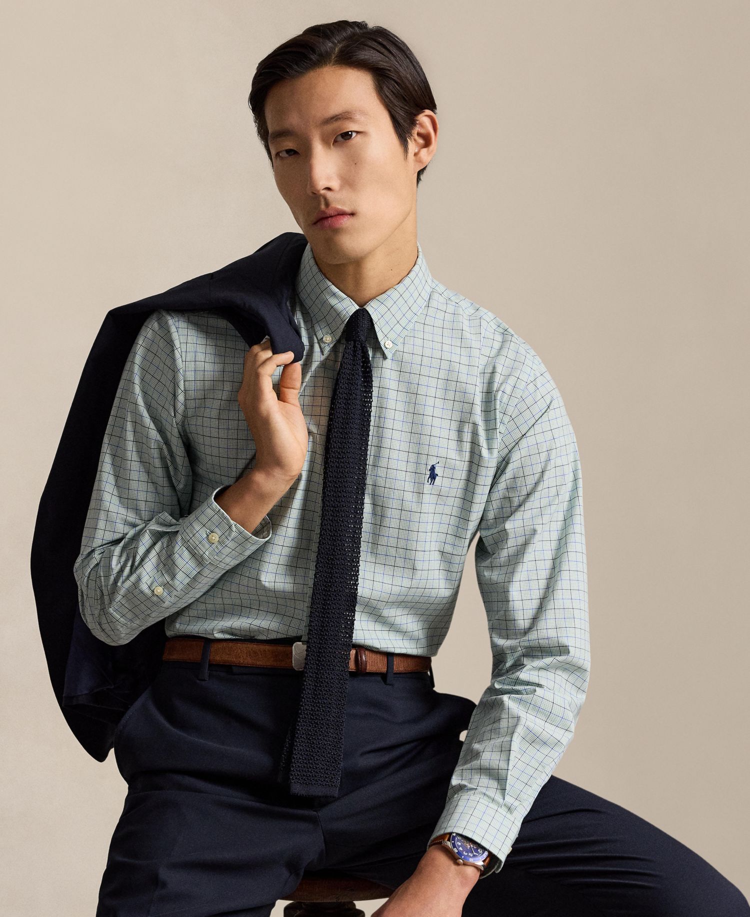 Classic-Fit Checked Stretch Poplin Shirt