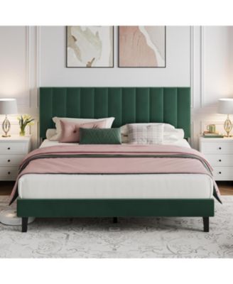  Bed Frame, Upholstered Platform Bed with Adjustable Vertical Channel Tufted Headboard, No Box Spring Needed