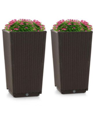 Outdoor Wicker Planter Set of 2 with Drainage Hole, Tall Flower Pots
