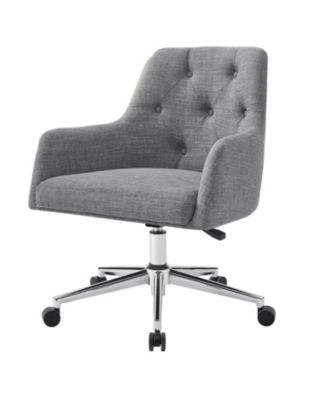 Button-Tufted Linen Office Chair with Swivel Base and Rolling Casters