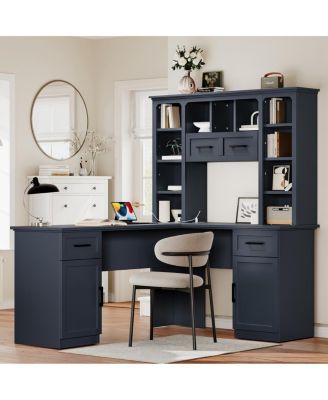 L-Shaped Desk w/ Storage, Power Outlet