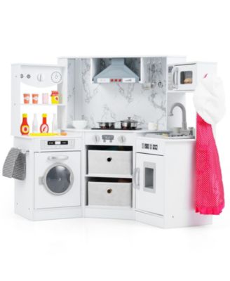 Wooden Play Kitchen for Kids with Realistic Lights Sounds