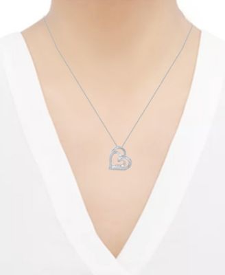 Diamond Double Heart Adjustable Pendant Necklace (1/4 ct. t.w.) in Sterling Silver