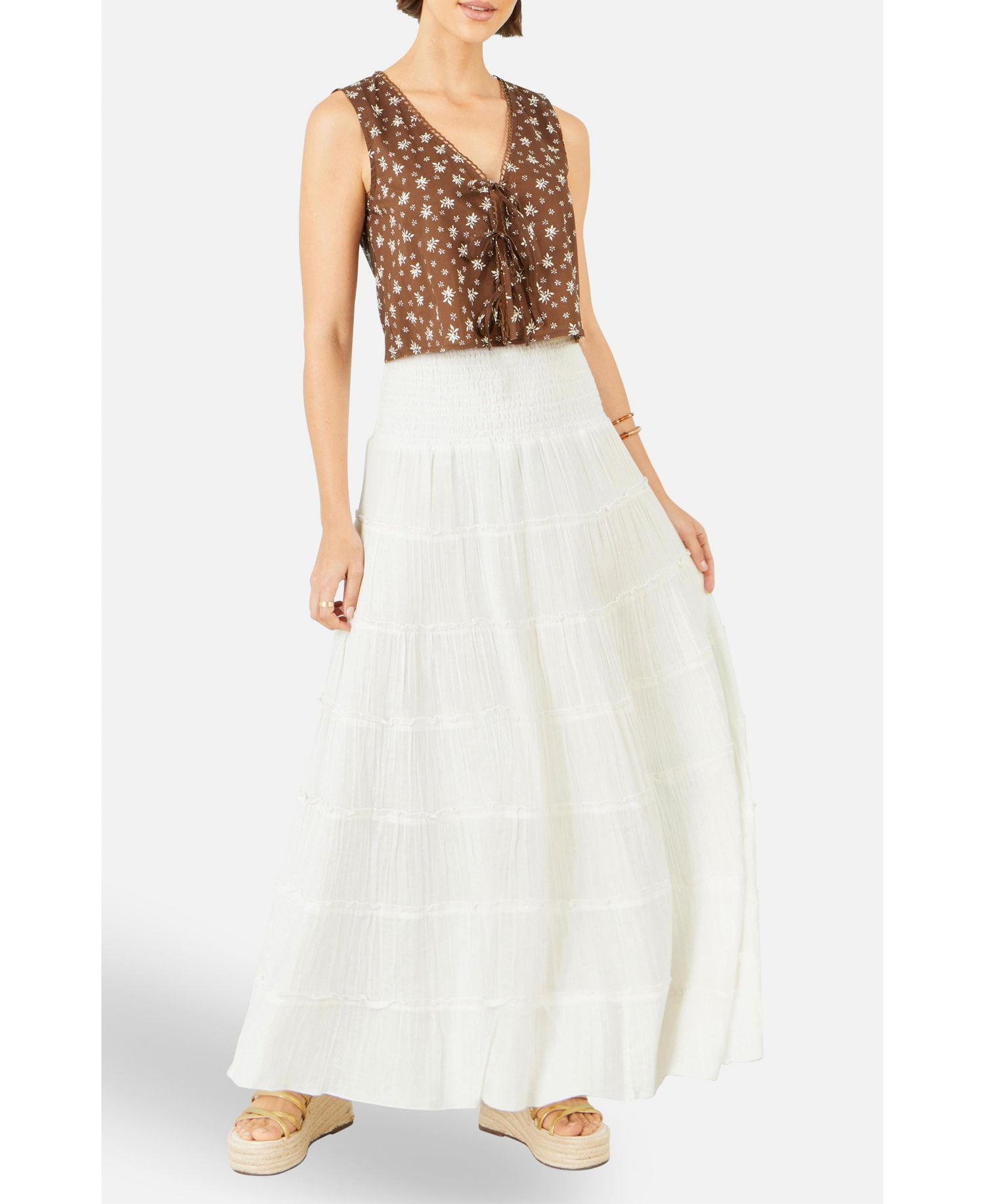 Women's Double Cotton Tiered Boho Maxi Skirt