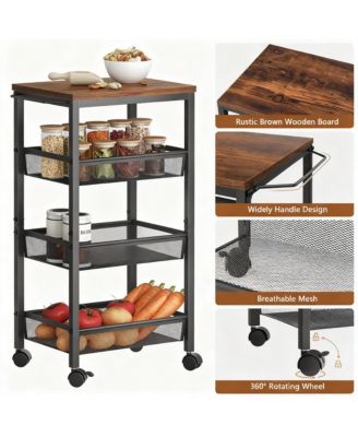  4-Tier Metal Wire Shelves Kitchen Utility Cart with Wheels Narrow Mobile Shelving Unit
