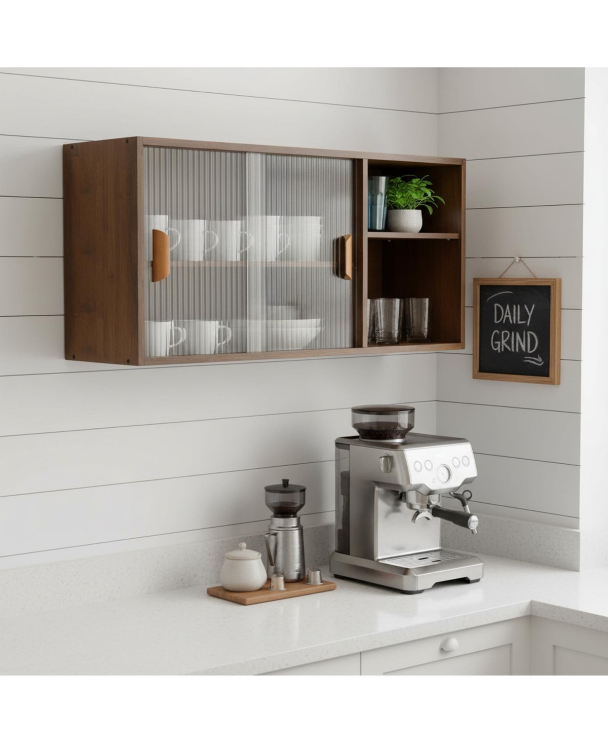 Yigii Small Kitchen Pantry Cabinet Wall Sideboard Glass Doors Storage Food Living Dining Bedroom