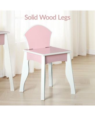 Best Choice Kids Wooden Pretend Play Vanity and Chair Set w/ Mirror - Little Girls Makeup Table with 3 Drawers