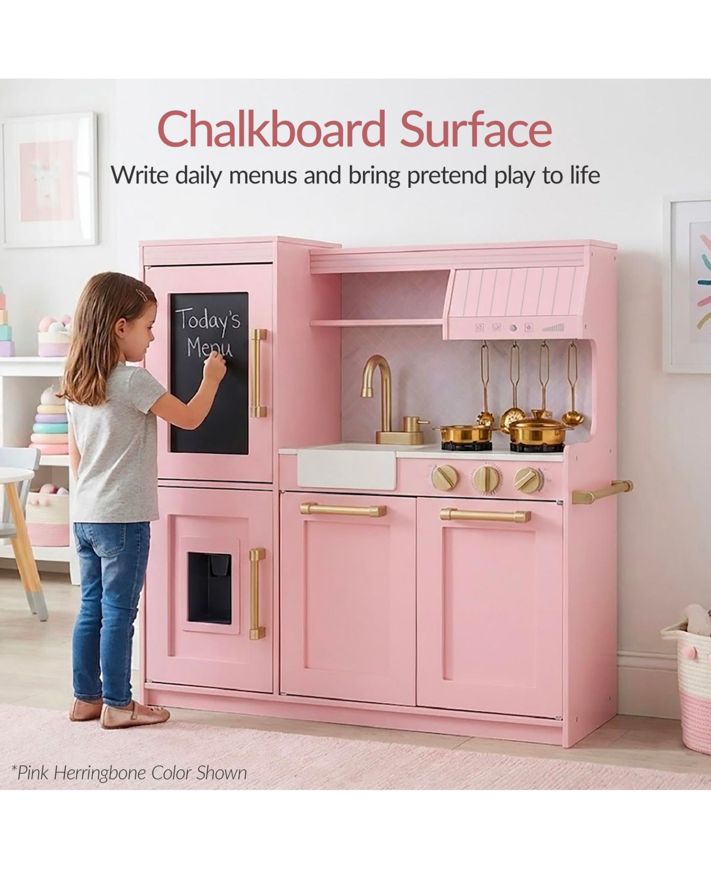 Детская игрушка Best Choice Products Framed Chalkboard Light-Up Burners Play Kitchen, Ages 3+, цвет: Розовый — фото 4