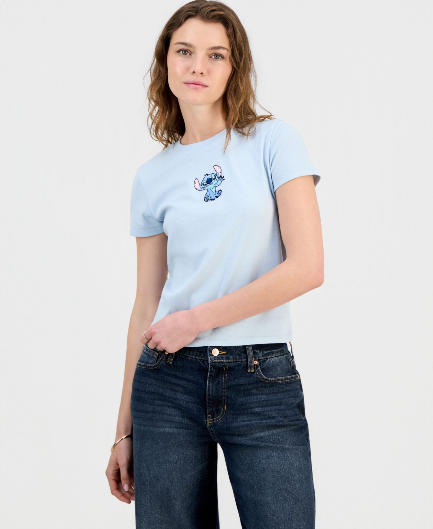 Juniors' Embroidered Crewneck Baby Tee