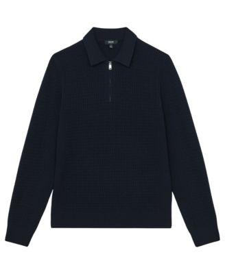 Men's Wool Waffle-Knit Half-Zip Polo Sweater