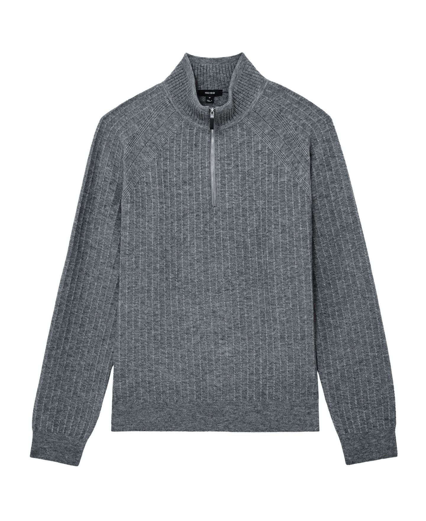 Мужской свитер REISS Aldershot Textured-Knit Half-Zip Wool, цвет: Серый меланжевый — фото 3