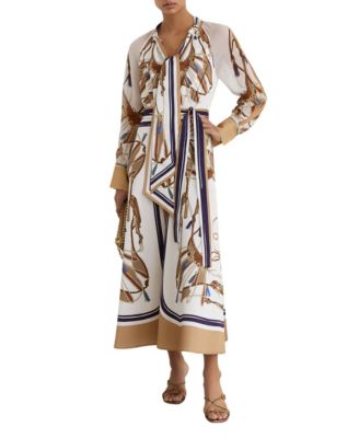 Women's Ellie Foulard-Print Tie-Neck Midi Dress