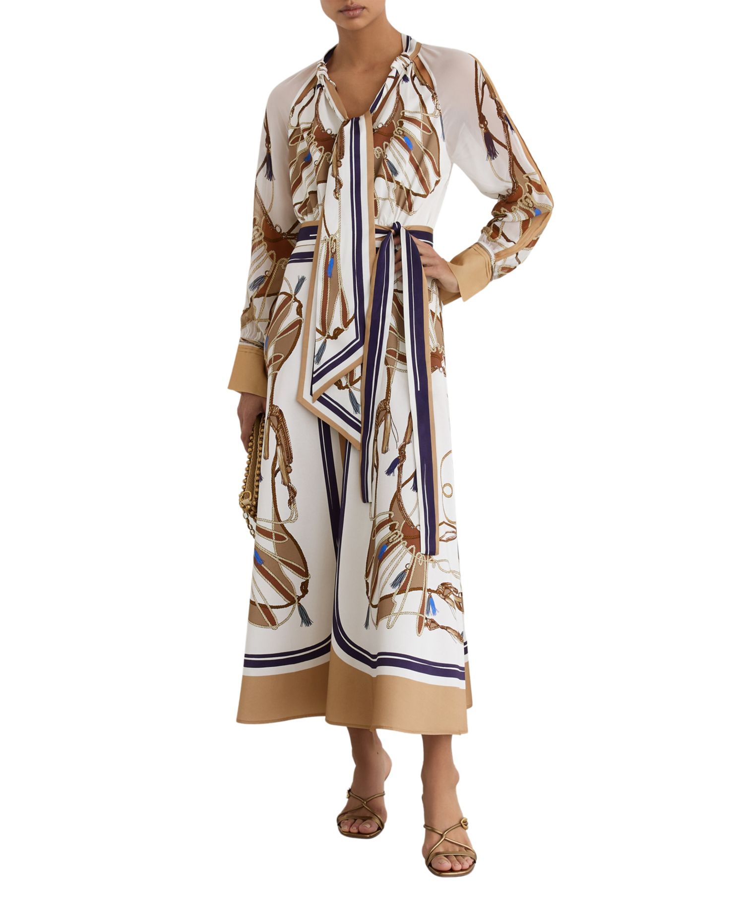 Women's Ellie Foulard-Print Tie-Neck Midi Dress