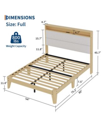 Bed Frame with  LED Headboard Shelf, Linen Upholstered Platform Bed Frame Full Size with  Strong Wood Slats Support, Easy Assembly