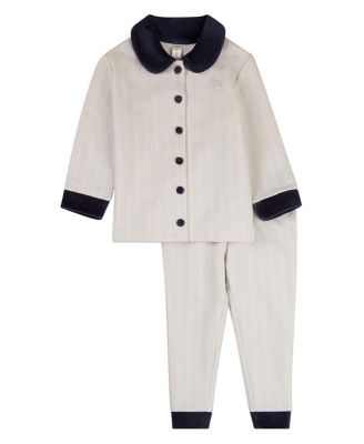 Kids Chevron-Printed Cotton-Rich Velour-Trim Pajama Set