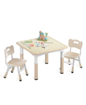 Kids Height-Adjustable Table and 2 Chairs Set with 31.5''W Easy-Clean Top