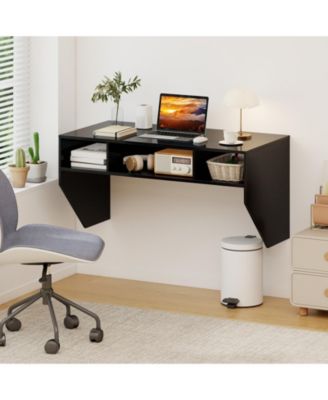 Wall-Mounted Computer Desk Floating Laptop Desk with 3 Storage Compartments