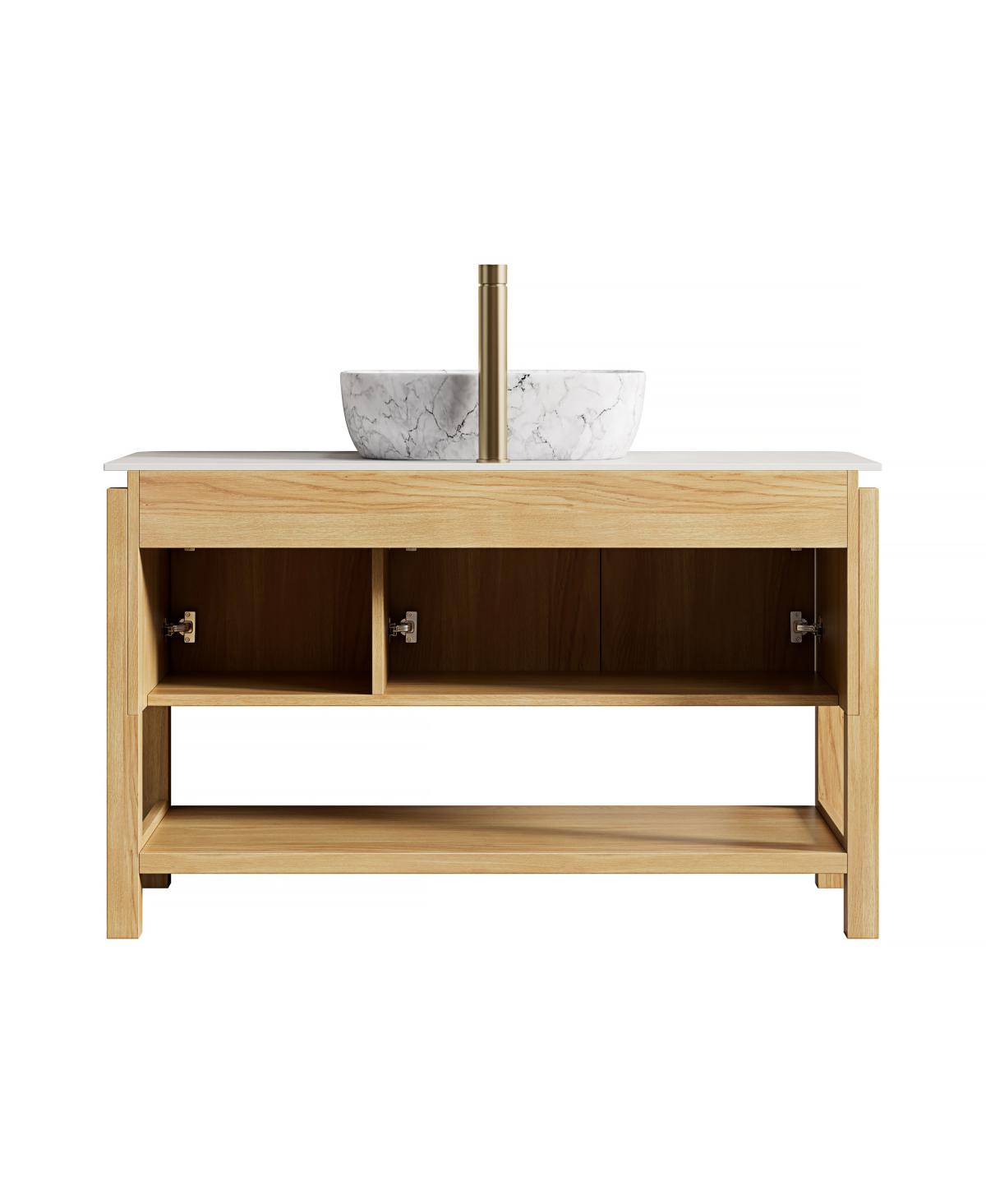 Sillysis Modern Bathroom Vanity with Fluted Solid Wood Doors, Carrara Sintered Stone Top